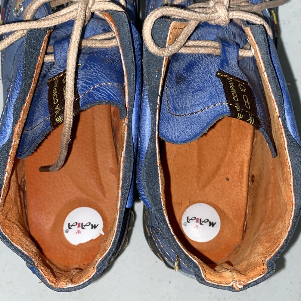 TMA EYES Distressed Blue Leather Newspaper Cutout Shoes Ankle Boots Booties 9.5 - Picture 7 of 8